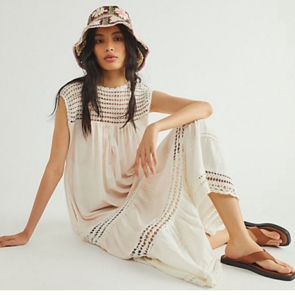 NWT Free People Day Dreaming Boho Tired Tye Dye Pink Crochet Maxi Dress Sz XS